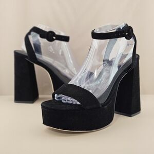 Larroudé Sandals Black Suede Dolly Ankle Strap Platform Vacation NWOT